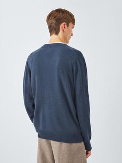 John Lewis Made in Italy Cashmere V-Neck Jumper - view 2, Blue Slate
