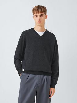 John Lewis Made in Italy Cashmere V-Neck Jumper, Charcoal