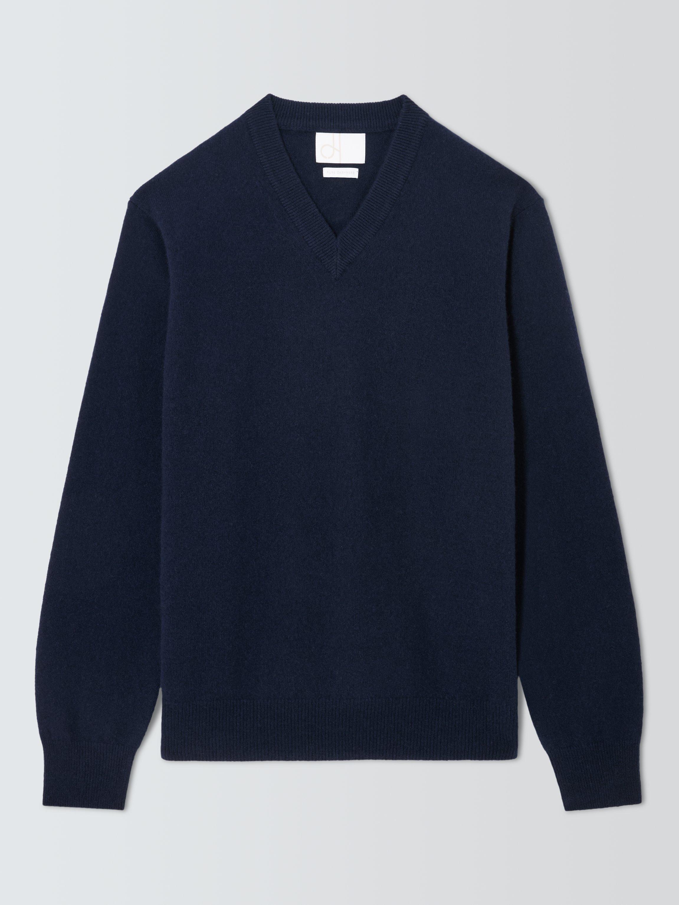 John Lewis Made in Italy Cashmere V-Neck Jumper, Navy - Main Image
