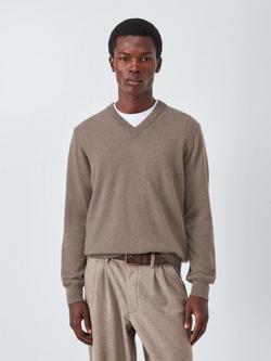 John Lewis Made in Italy Cashmere V-Neck Jumper, Oatmeal
