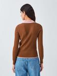 AND/OR Colour Contrast Knit Polo Shirt, Toffee/Pink
