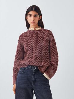 AND/OR Relaxed Cable Knit Jumper, Burgundy, Burgundy