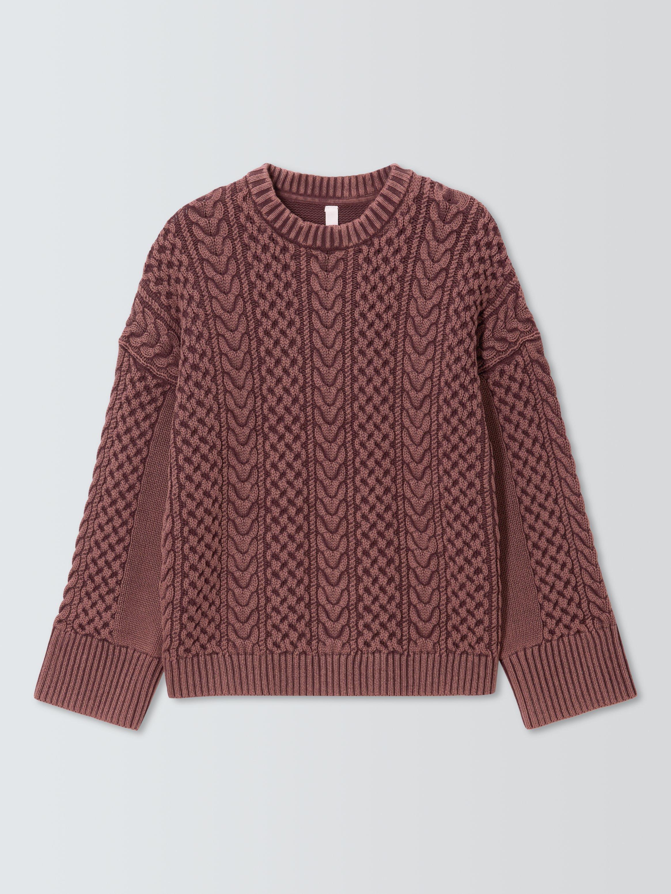 Product image 4 of 6, which shows AND/OR Relaxed Cable Knit Jumper, Burgundy, XS
