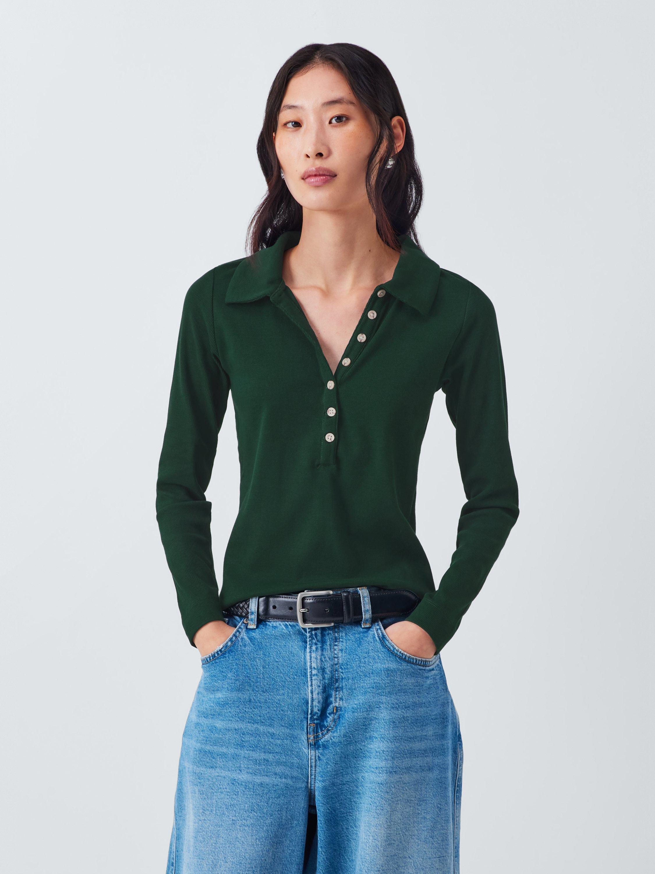 AND/OR Long Sleeve Ribbed Henley Top, Scarab