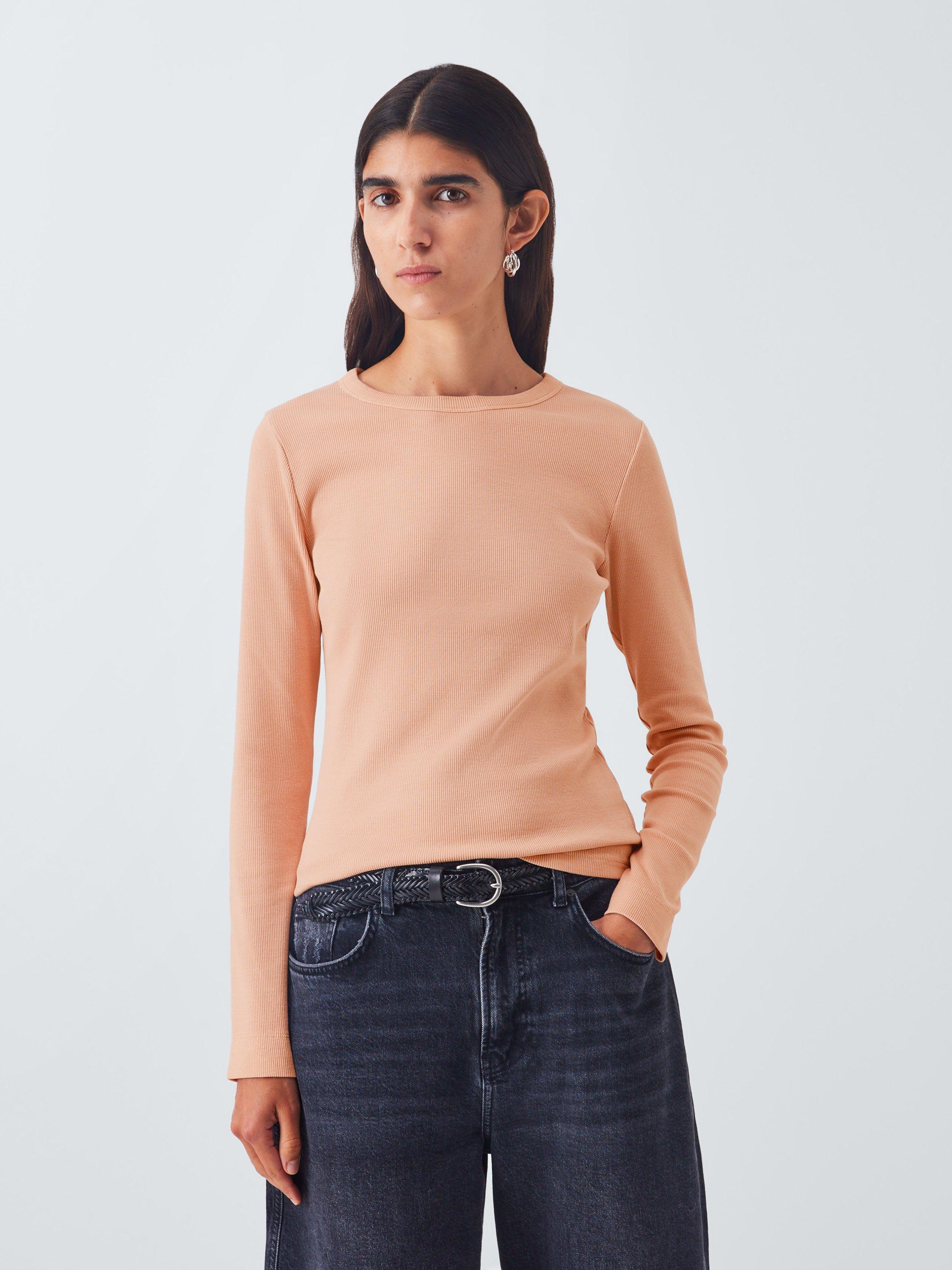 Product image 1 of 5, which shows AND/OR Ribbed Long Sleeve Jersey Top, Pink, 6