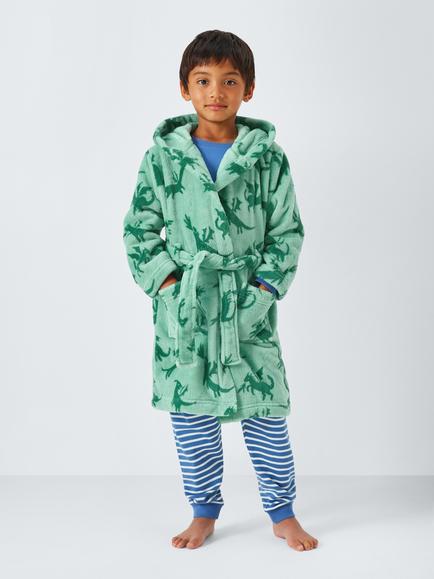 John Lewis Kids' Dragon Fleece Bath Robe, Green - view 2, Green