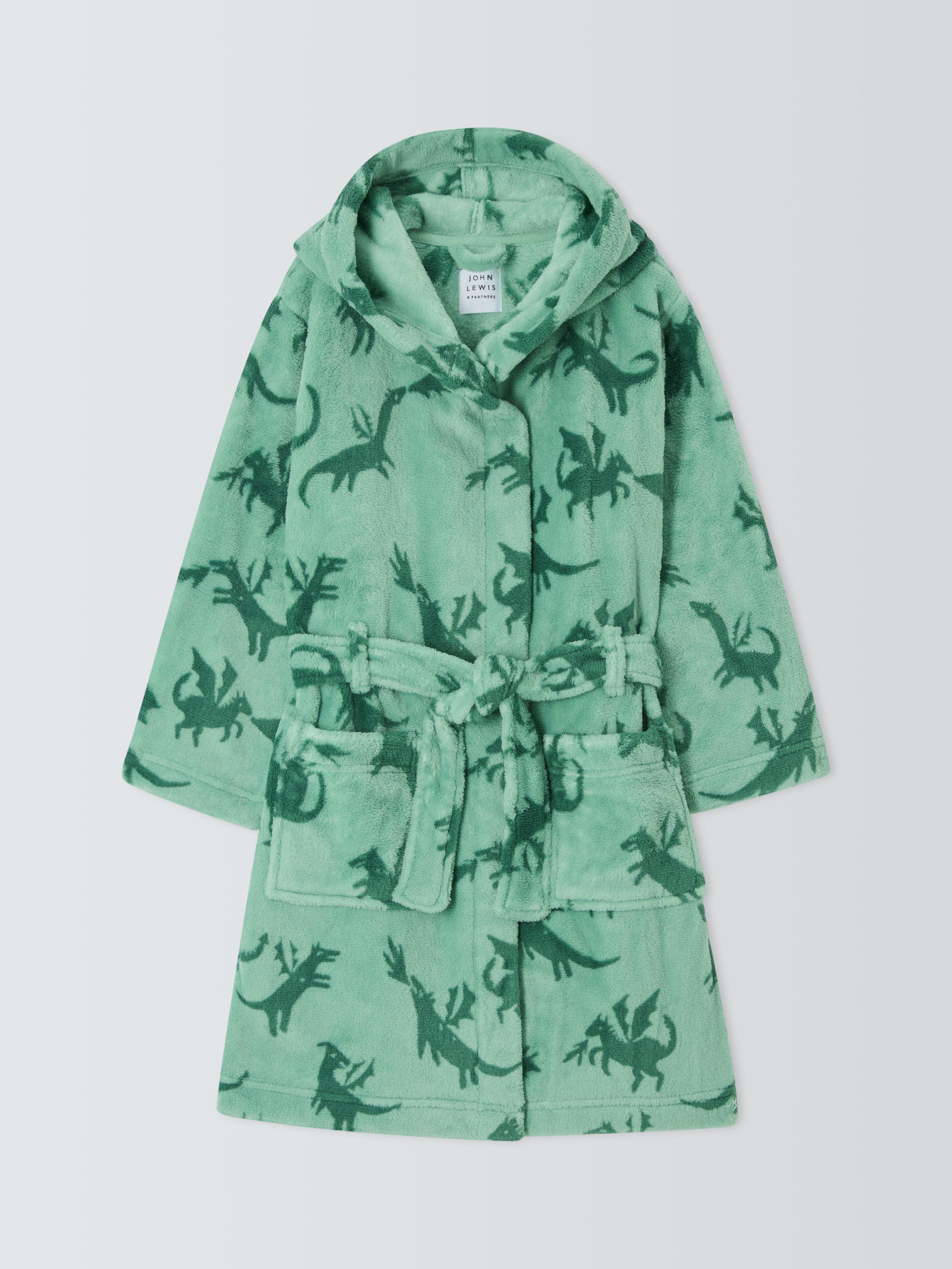 Product image 3 of 7, which shows John Lewis Kids' Dragon Fleece Bath Robe, Green, 3-4 years