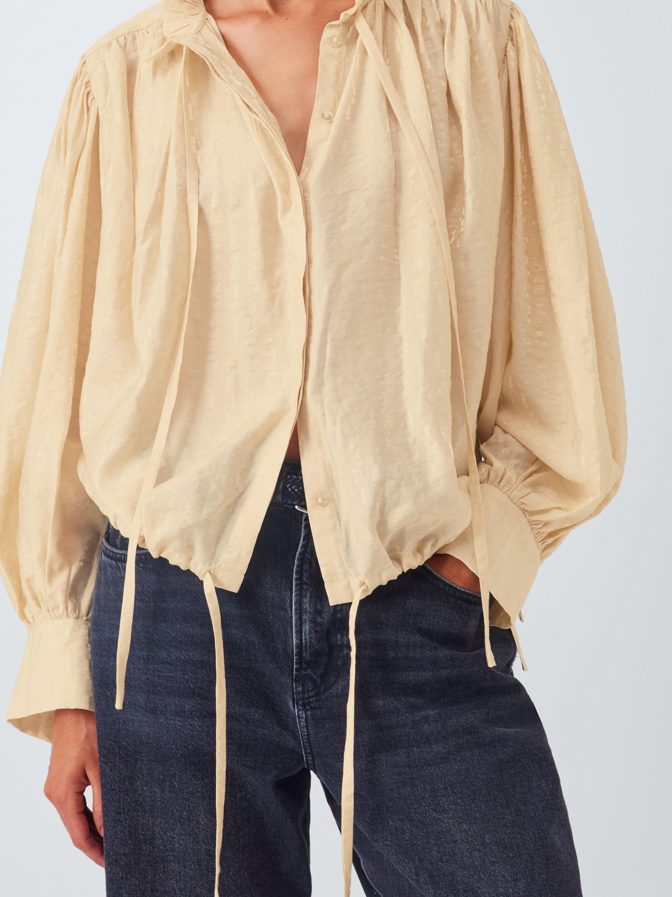 Product image 6 of 6, which shows AND/OR Boho Tie Neck Blouse, Cream, 6