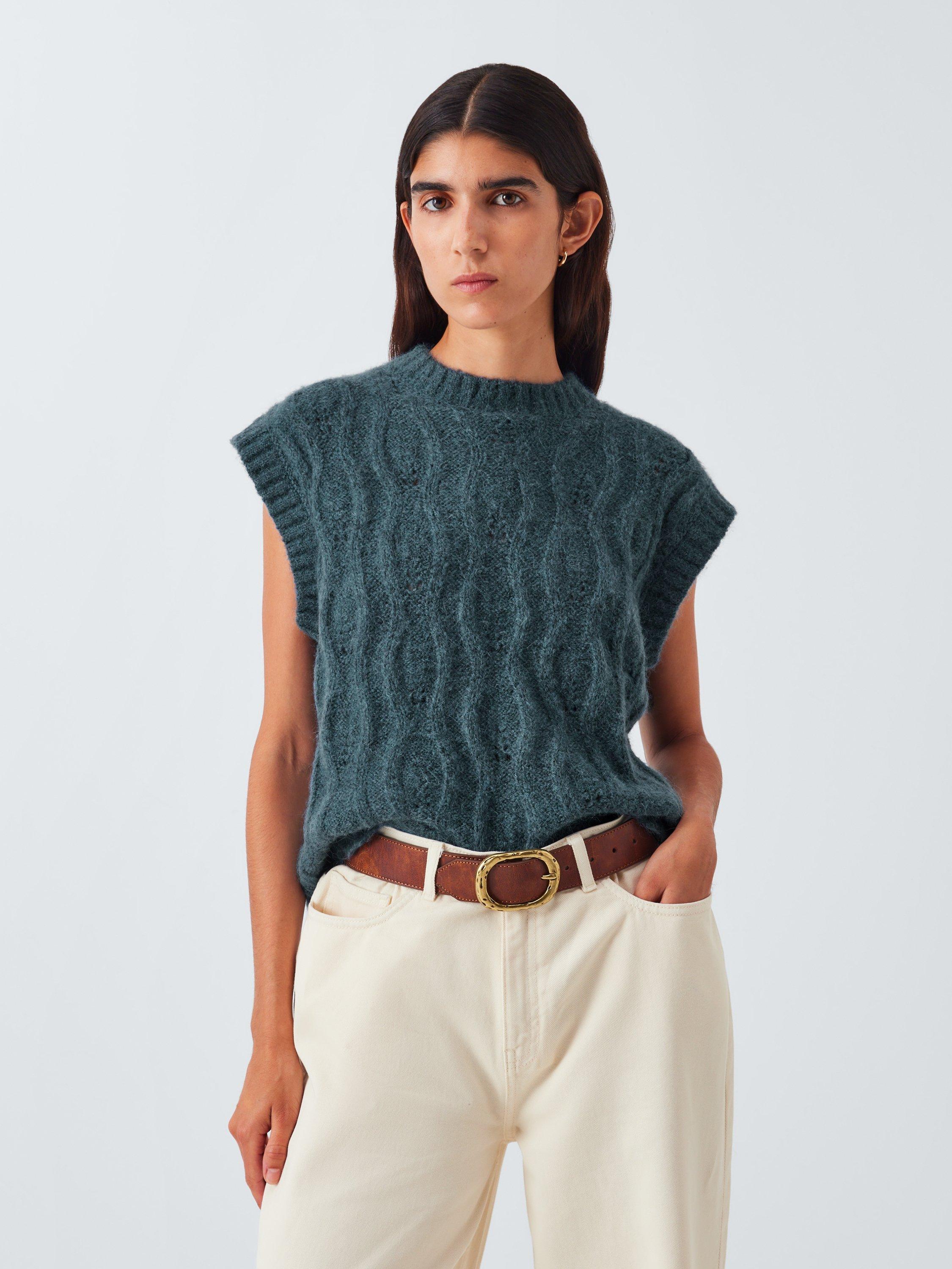 Product image 1 of 6, which shows AND/OR Lara Alpaca Wool Blend Sleeveless Top, Blue, XS