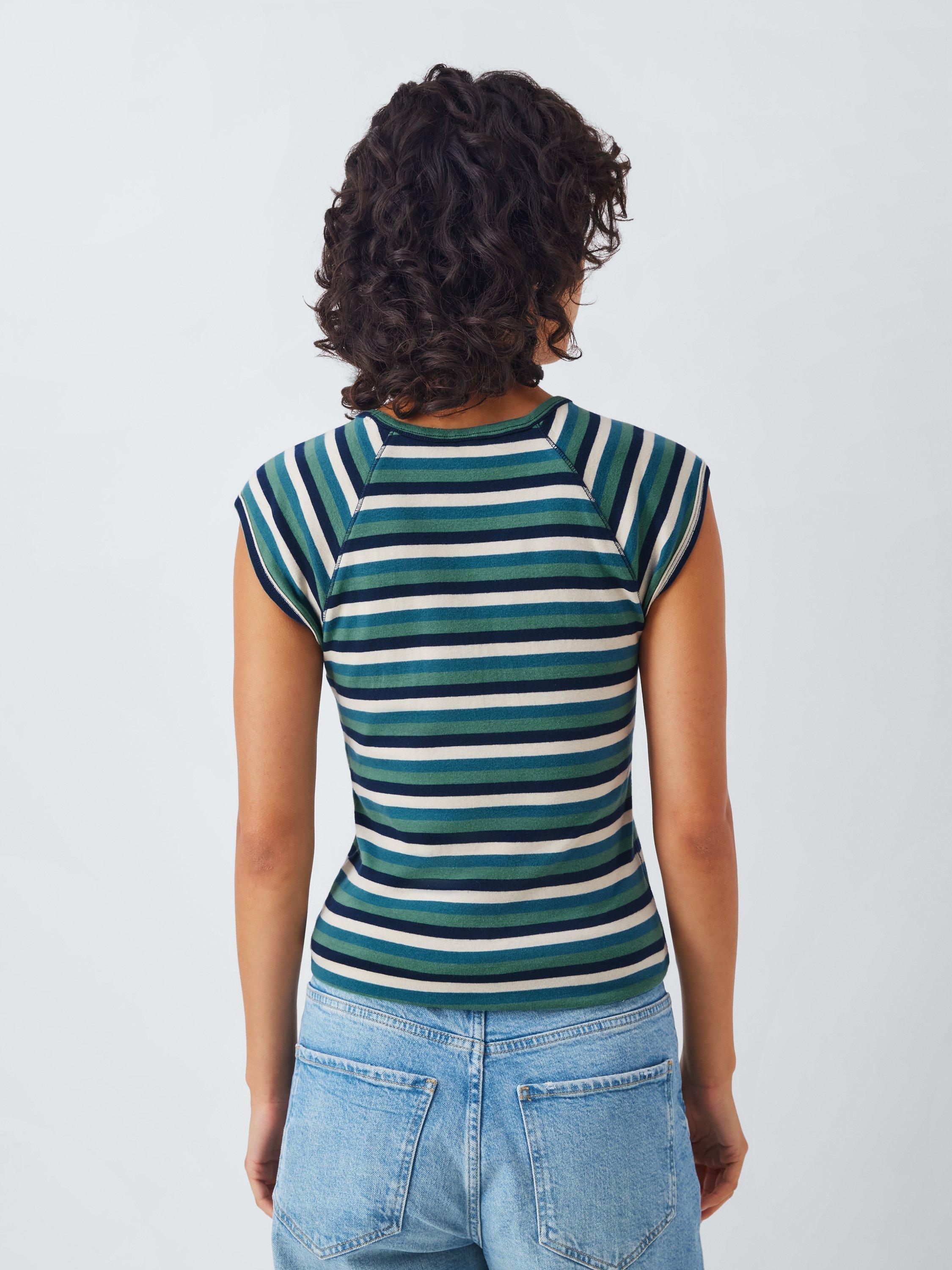 Product image 2 of 6, which shows AND/OR Stripe Raglan Sleeve T-Shirt, Blue Multi Stripe, 6