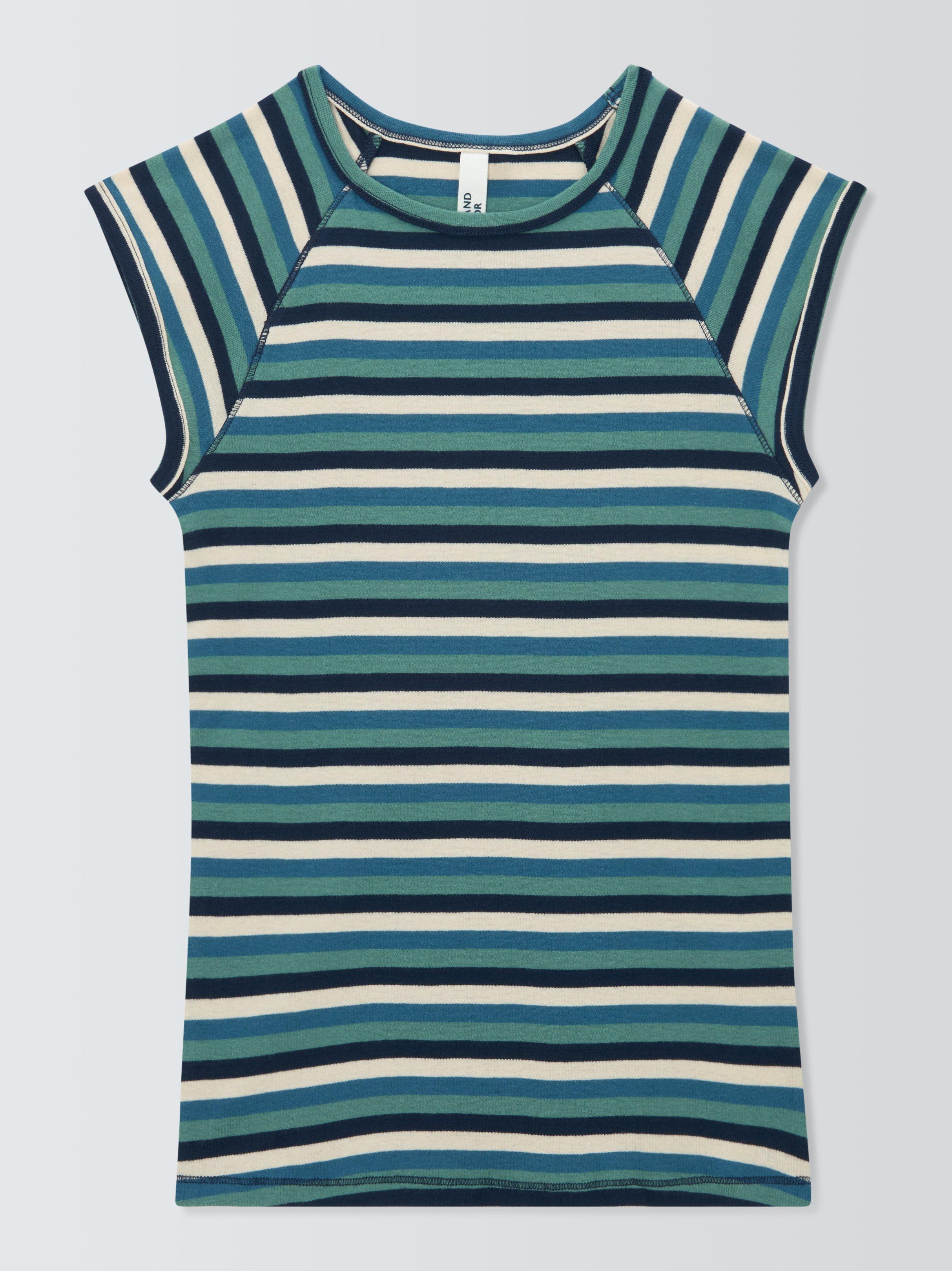 Product image 4 of 6, which shows AND/OR Stripe Raglan Sleeve T-Shirt, Blue Multi Stripe, 6