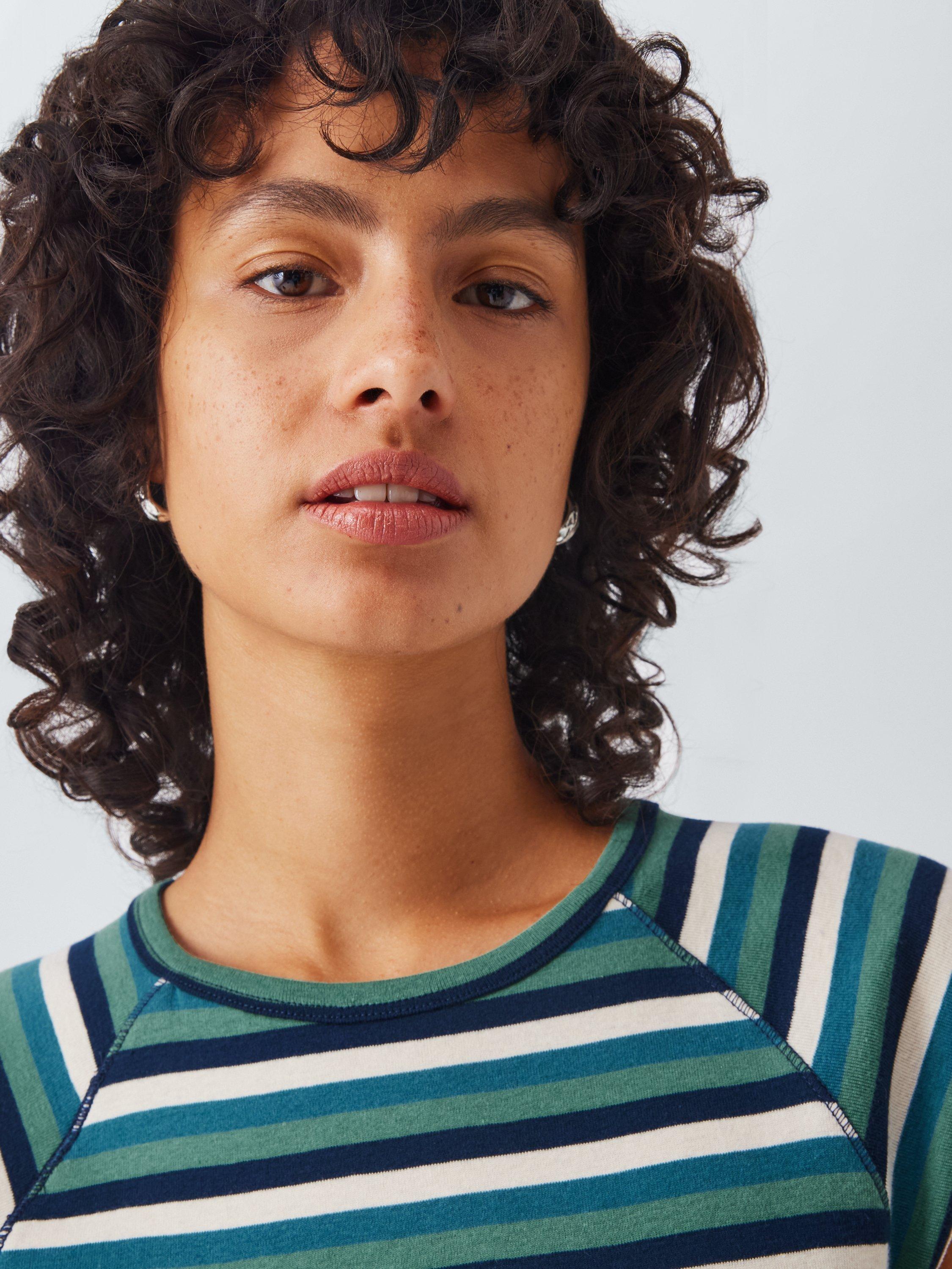 Product image 5 of 6, which shows AND/OR Stripe Raglan Sleeve T-Shirt, Blue Multi Stripe, 6