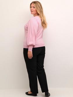 KAFFE Curve Lizzy Puff Sleeve Cardigan, Pink Mist - view 2, Pink Mist