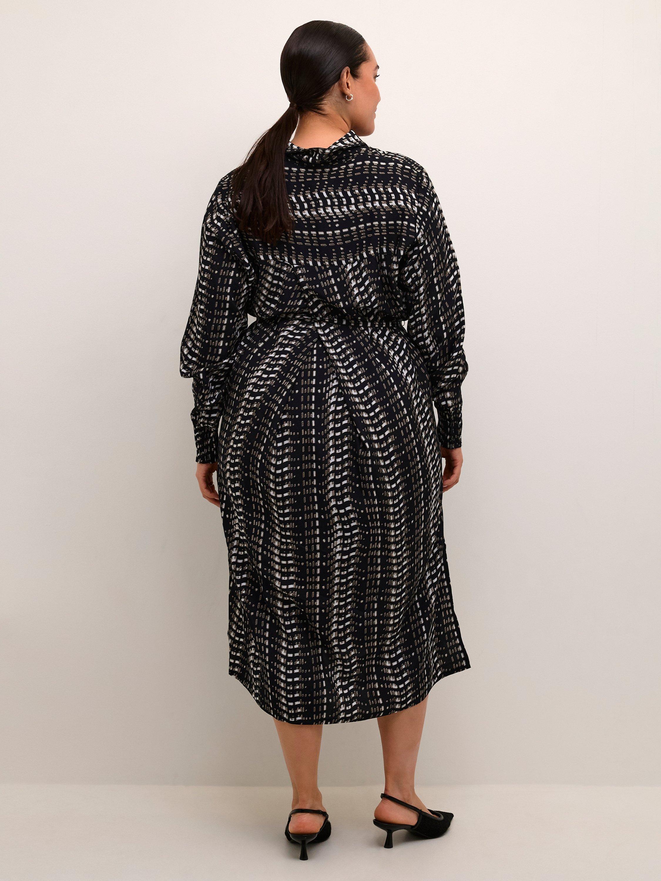 Product image 2 of 5, which shows KAFFE Curve Calicia Graphic Shirt Dress, Black/Multi, 20
