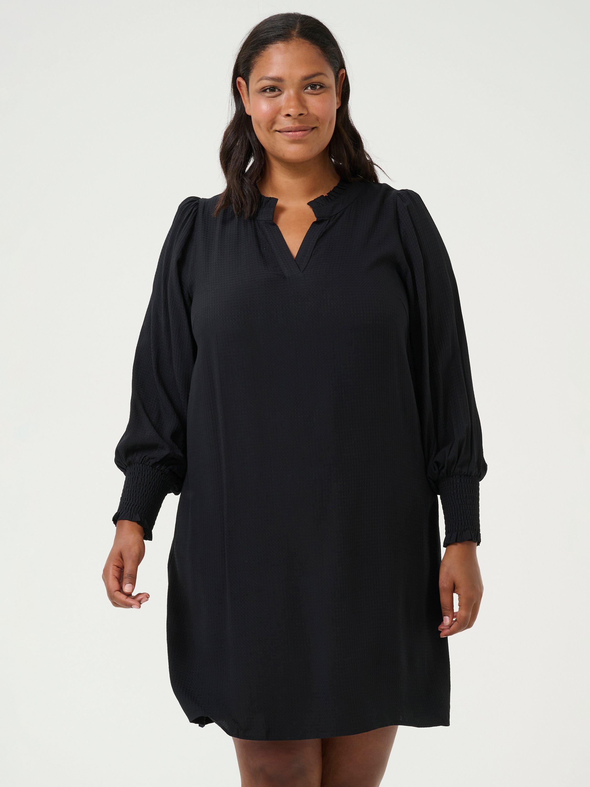 Product image 1 of 6, which shows KAFFE Curve Mahlena Long Sleeve Dress, Black Deep, 20