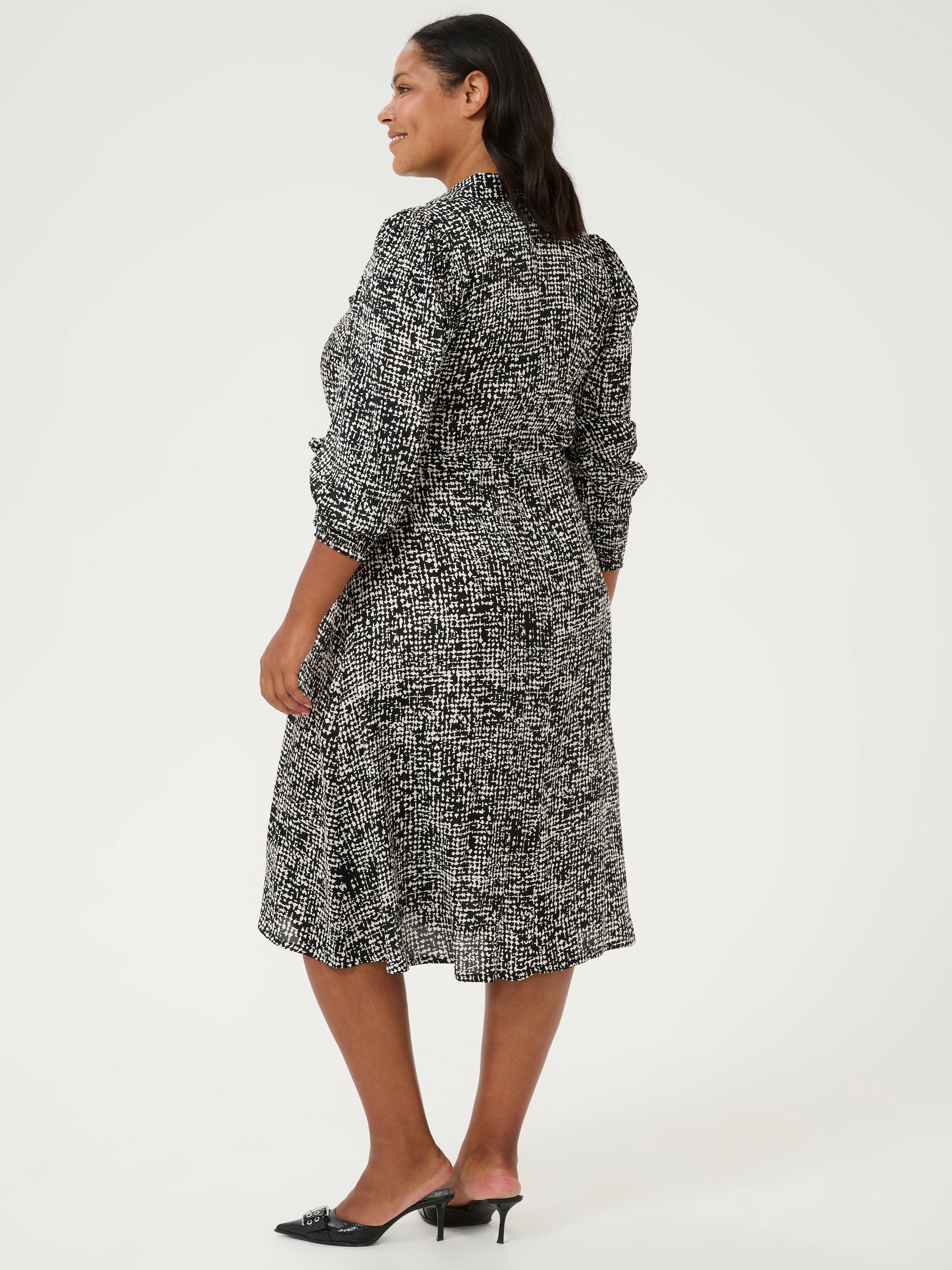Product image 2 of 5, which shows KAFFE Curve Shana Graphic Dot Shirt Dress, Black/Multi, 22