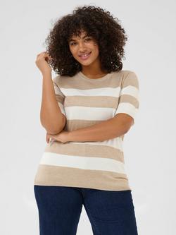 KAFFE Curve Lizzy Stripe Short Sleeve Jumper, Beige/Multi, Beige/Multi