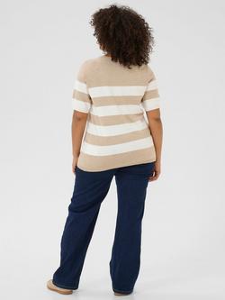KAFFE Curve Lizzy Stripe Short Sleeve Jumper, Beige/Multi - view 2, Beige/Multi