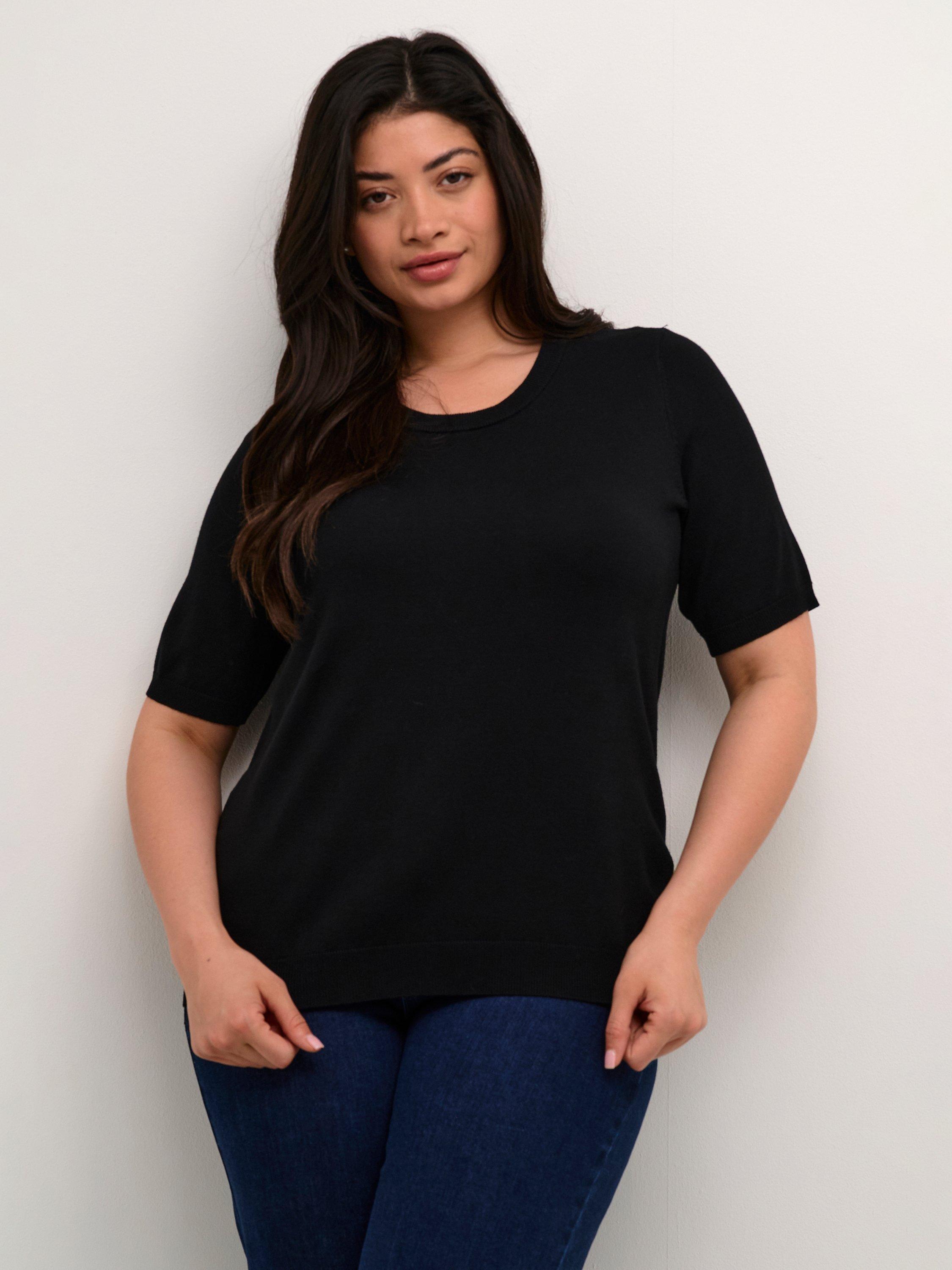 Product image 1 of 5, which shows KAFFE Curve Lizzy Short Sleeve Jumper, Black Deep, S