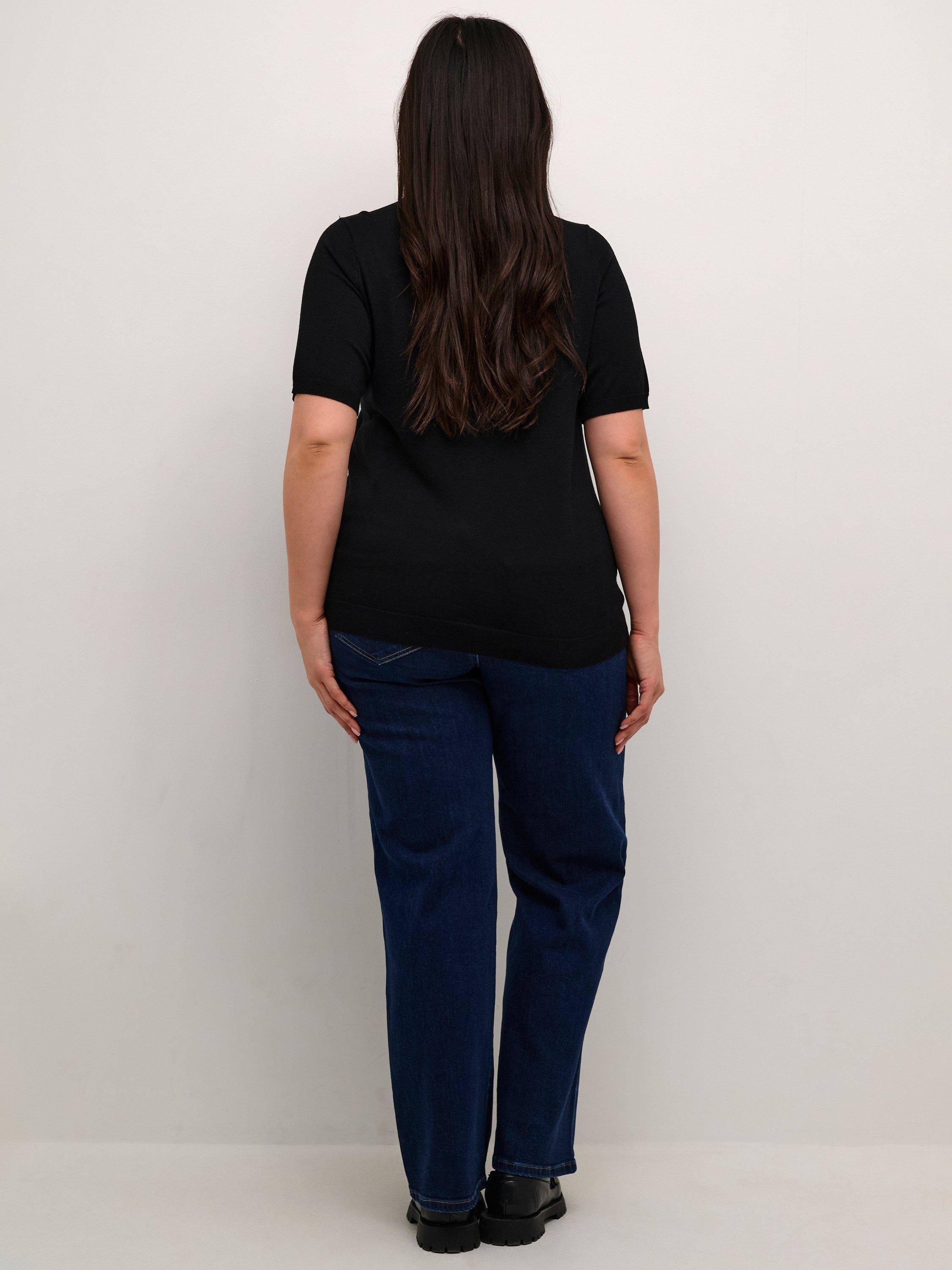 Product image 2 of 5, which shows KAFFE Curve Lizzy Short Sleeve Jumper, Black Deep, S
