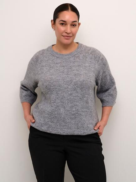 KAFFE Curve Tenna Textured Knit Jumper, Grey Melange