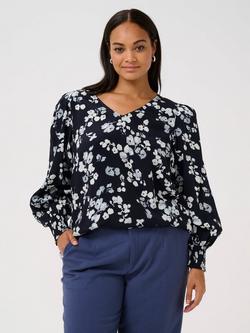 KAFFE Curve Calicia Floral Top, Marine/Multi, Marine/Multi