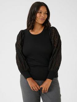 KAFFE Curve Nioma Lace Sleeve Top, Black Deep