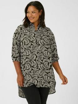 KAFFE Curve Sonna Palm Print Shirt, Black/Multi, Black/Multi
