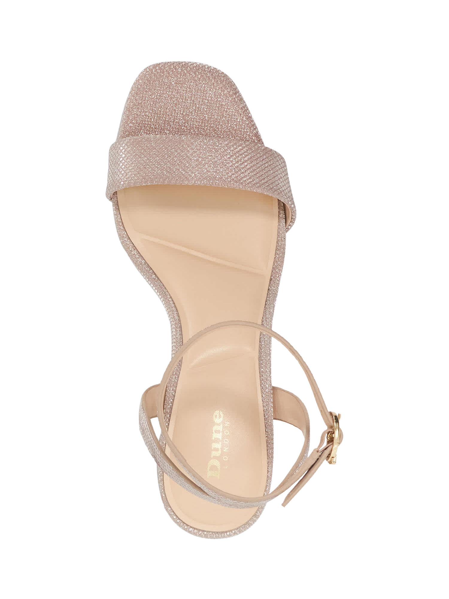 Product image 3 of 6, which shows Dune London Melini Metallic Heeled Sandals, Rose Gold, EU36