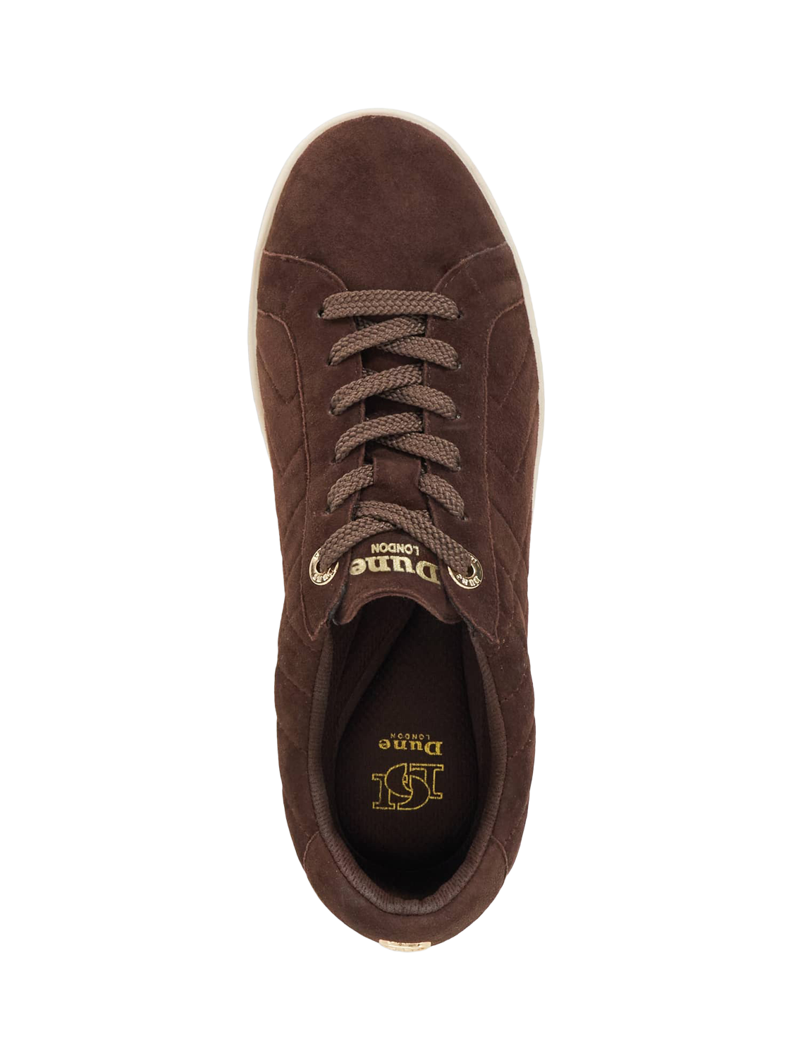 Product image 2 of 5, which shows Dune Egent Suede Quilted Platform Lace Up Trainers, Brown, EU36