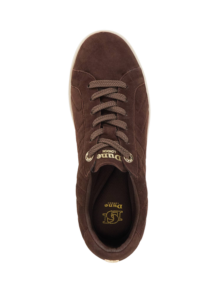 Dune London Egent Suede Quilted Platform Lace Up Trainers, Brown - view 2, Brown