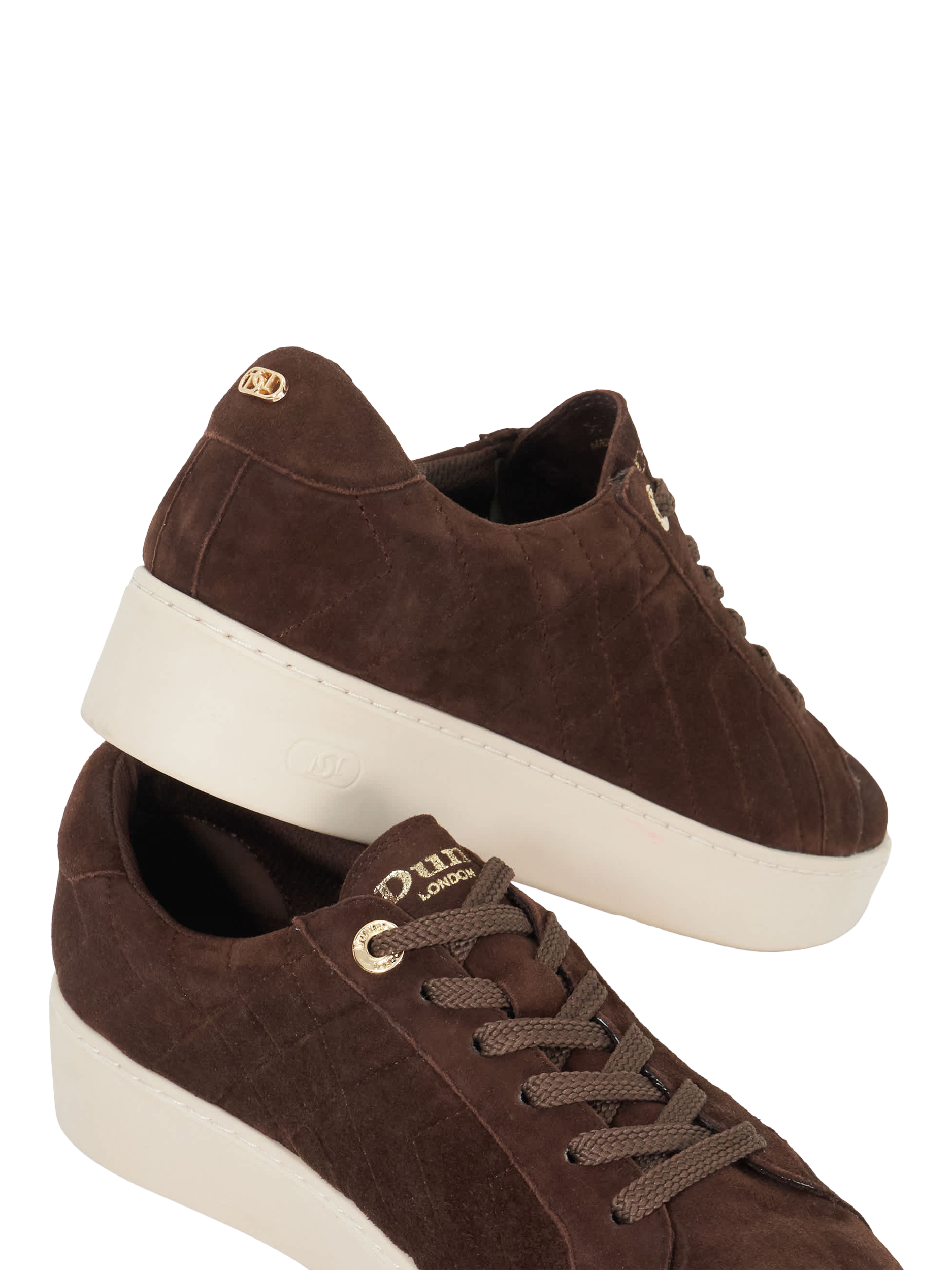 Product image 5 of 5, which shows Dune Egent Suede Quilted Platform Lace Up Trainers, Brown, EU36