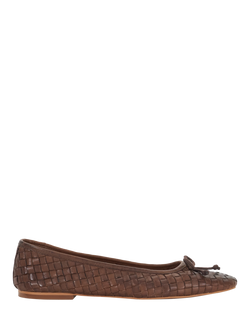Dune London Heat Woven Leather Ballerina Pumps, Dark Brown