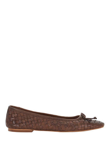 Dune London Heat Woven Leather Ballerina Pumps, Dark Brown