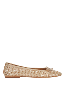 Dune London Heat Woven Leather Ballerina Pumps, Gold