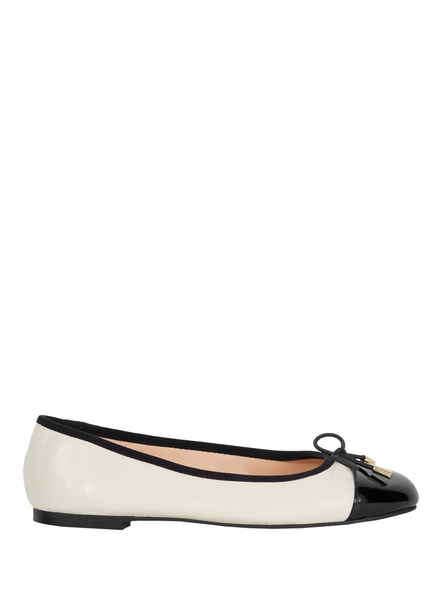 Product image 1 of 5, which shows Dune London Highest Wide Fit Leather Ballerina Pumps, Cream/Black, EU36
