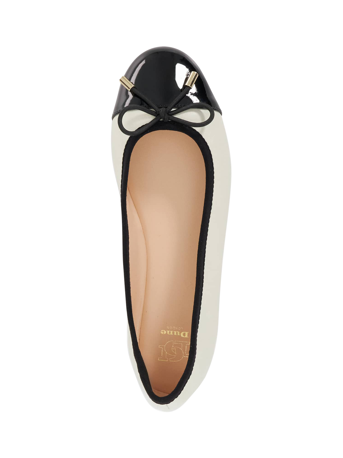 Product image 2 of 5, which shows Dune London Highest Wide Fit Leather Ballerina Pumps, Cream/Black, EU36