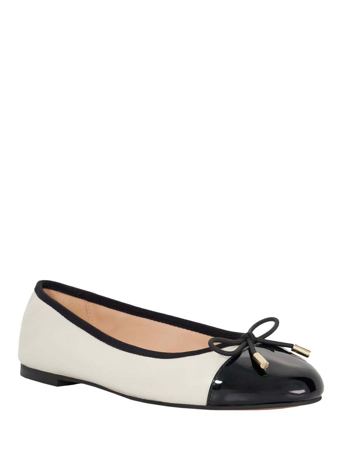 Product image 3 of 5, which shows Dune London Highest Wide Fit Leather Ballerina Pumps, Cream/Black, EU36