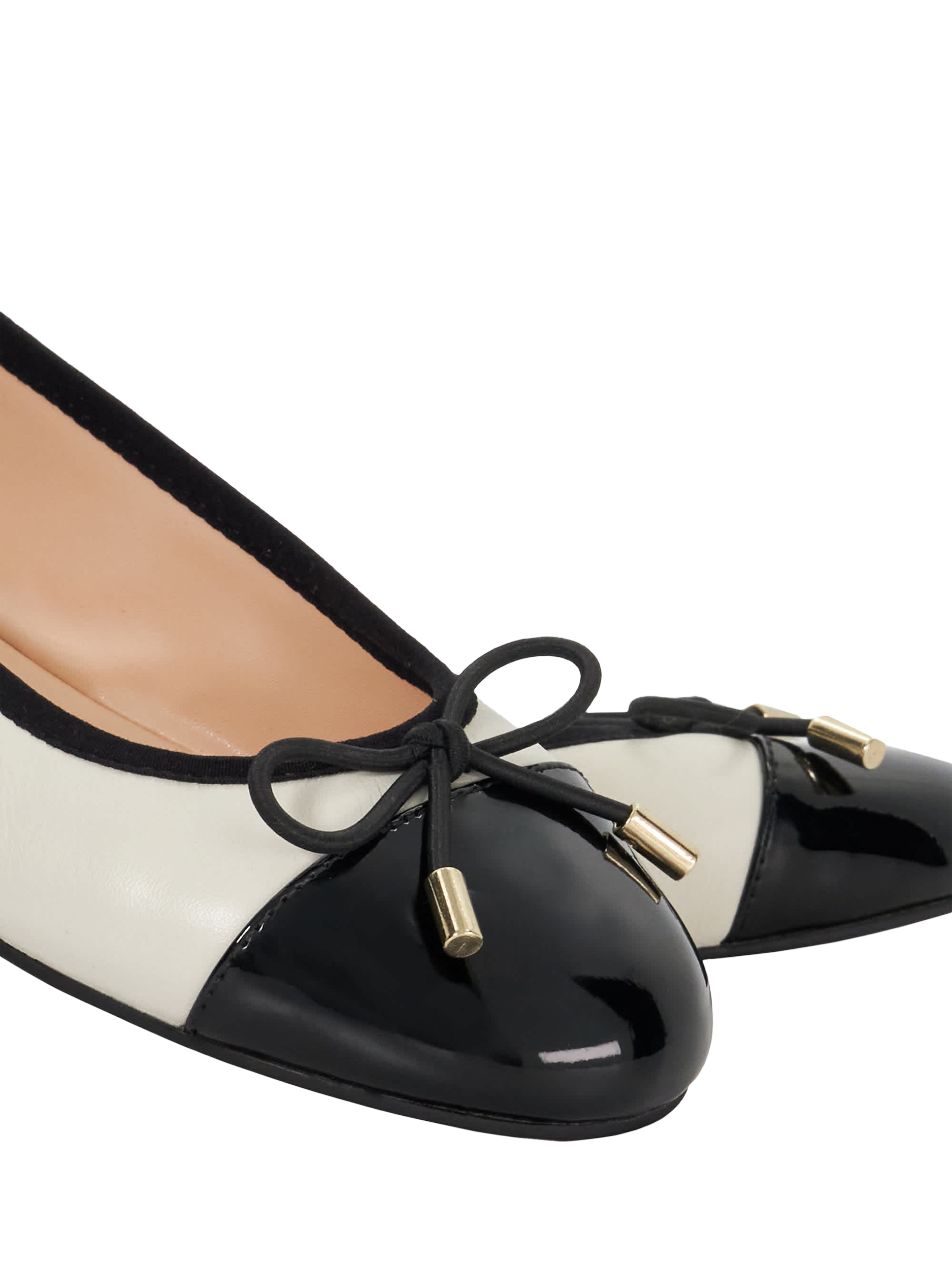Product image 5 of 5, which shows Dune London Highest Wide Fit Leather Ballerina Pumps, Cream/Black, EU36