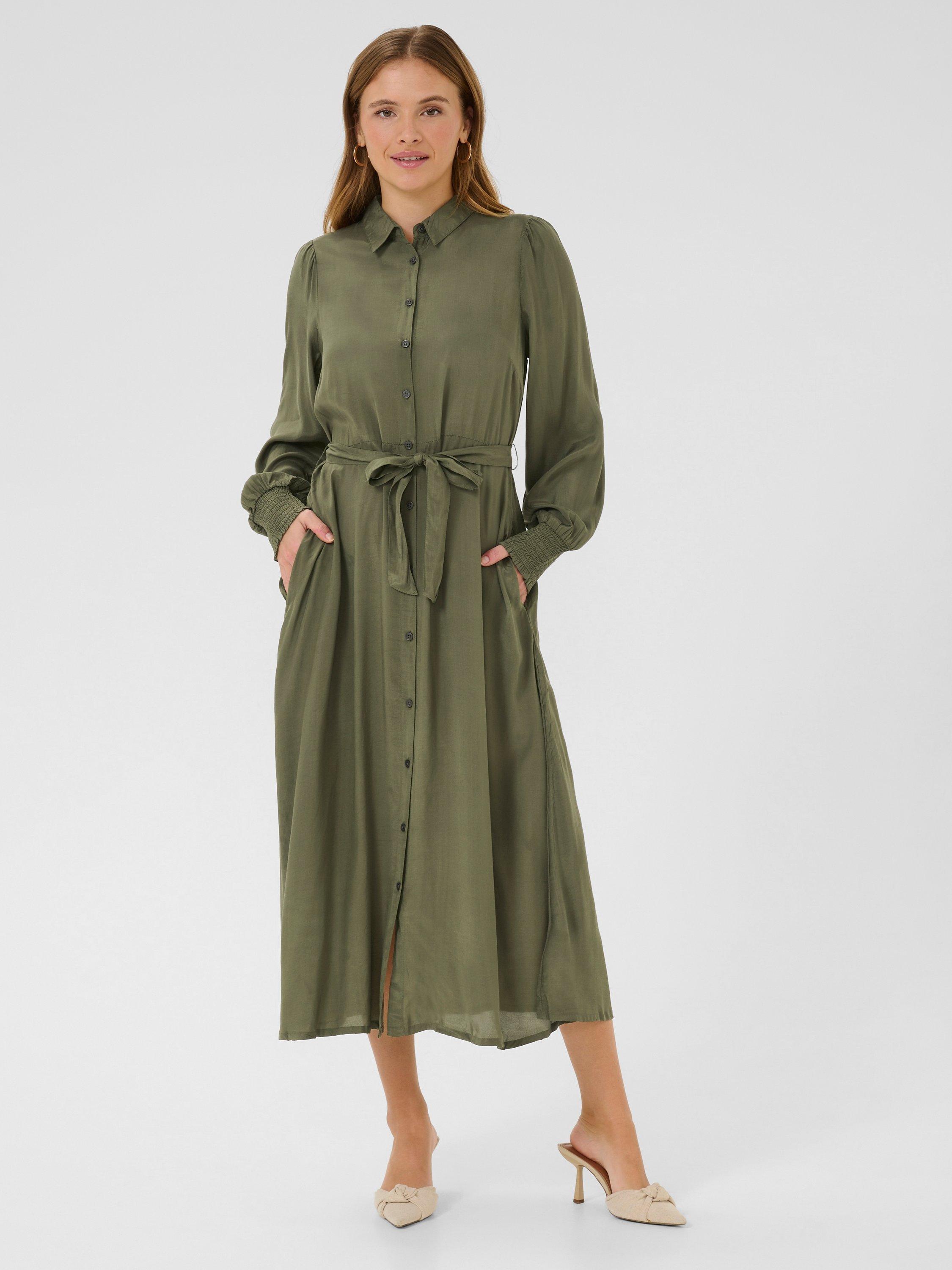 Product image 1 of 4, which shows KAFFE Pollie Tie Belt Maxi Shirt Dress, Grape Leaf, 14