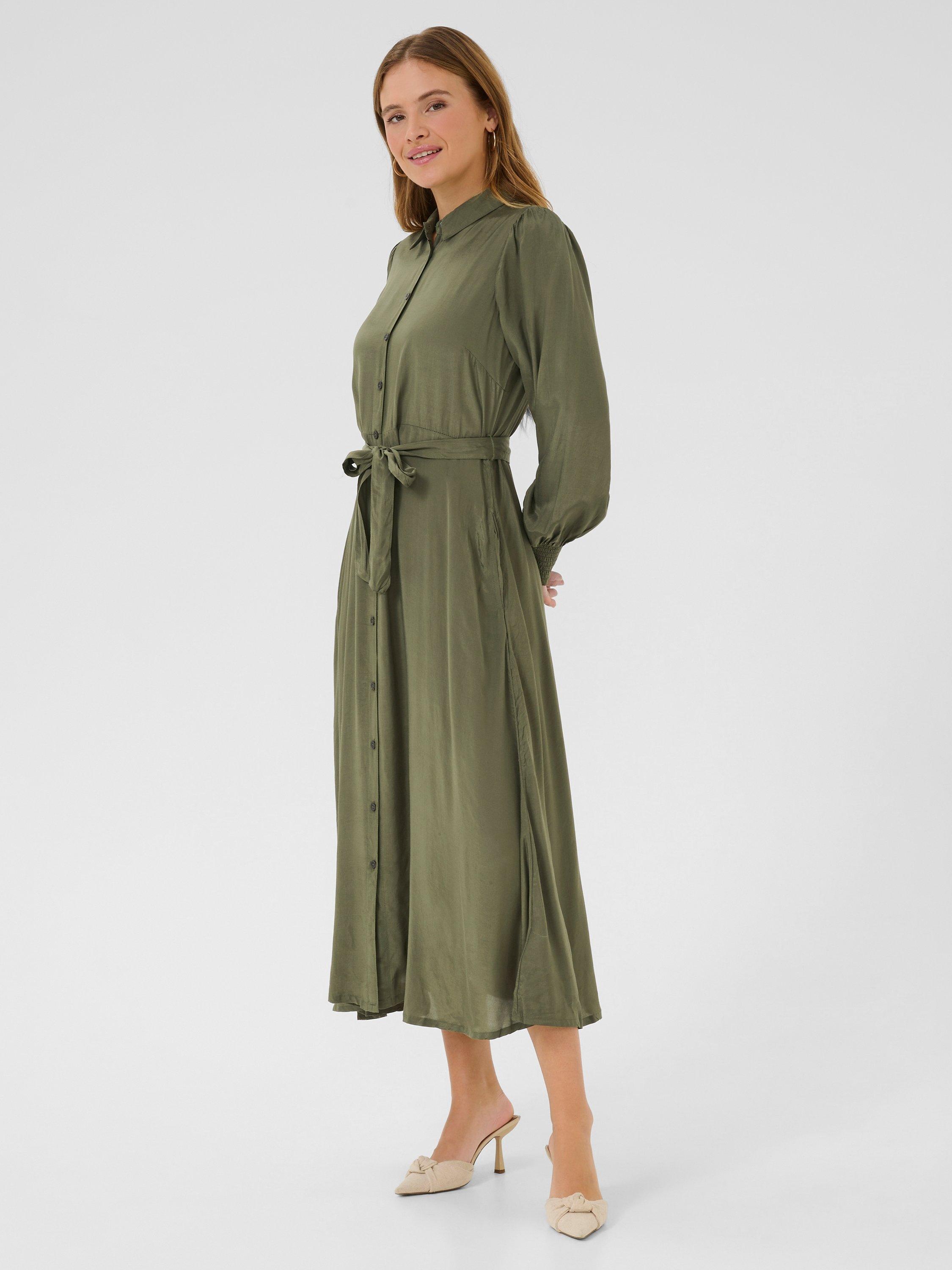 Product image 2 of 4, which shows KAFFE Pollie Tie Belt Maxi Shirt Dress, Grape Leaf, 14