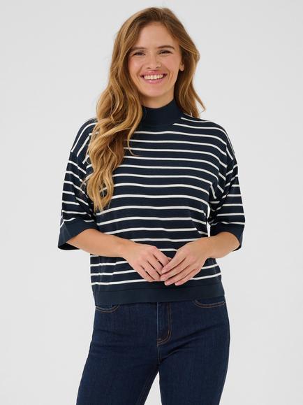 KAFFE Lizza Stripe Turtleneck Top, Blue, Blue