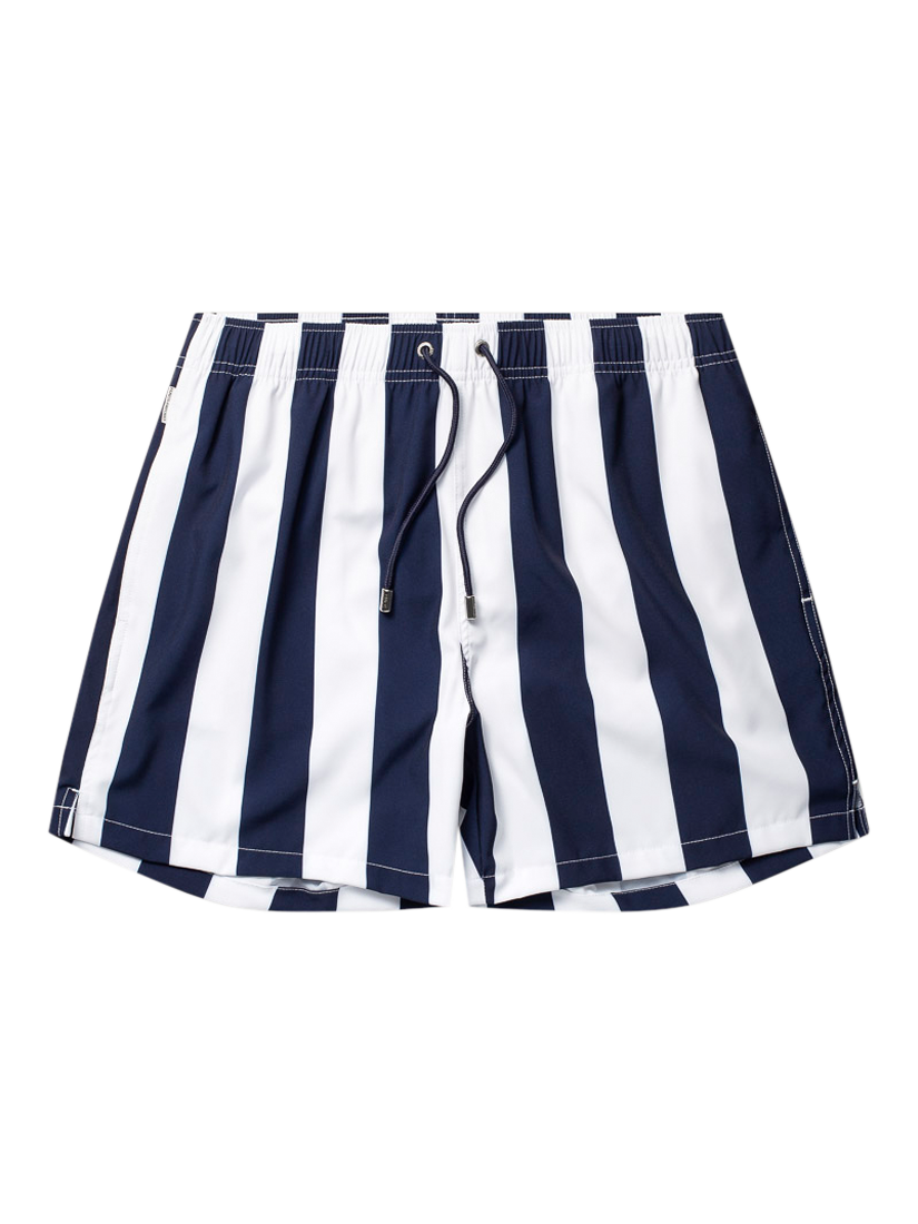Product image 1 of 4, which shows Panos Emporio Retro Stripe Swim Shorts, Navy/White, S