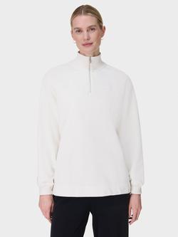 Sweaty Betty Revive Organic Cotton Rich Longline 1/2 Zip Jumper, Lily White