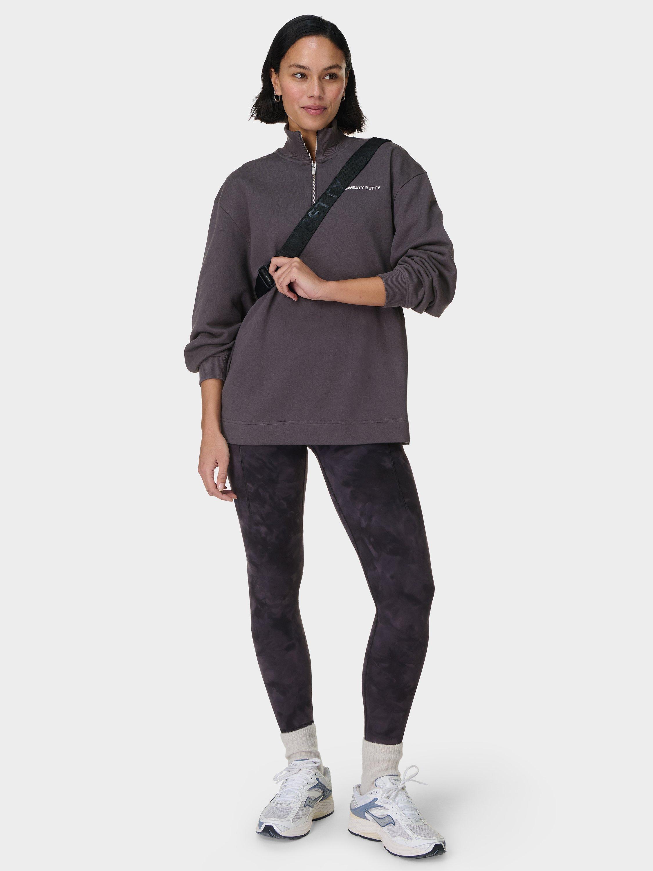 Product image 3 of 8, which shows Sweaty Betty Revive Organic Cotton Rich Longline 1/2 Zip Jumper, Urban Grey, XXS-XS