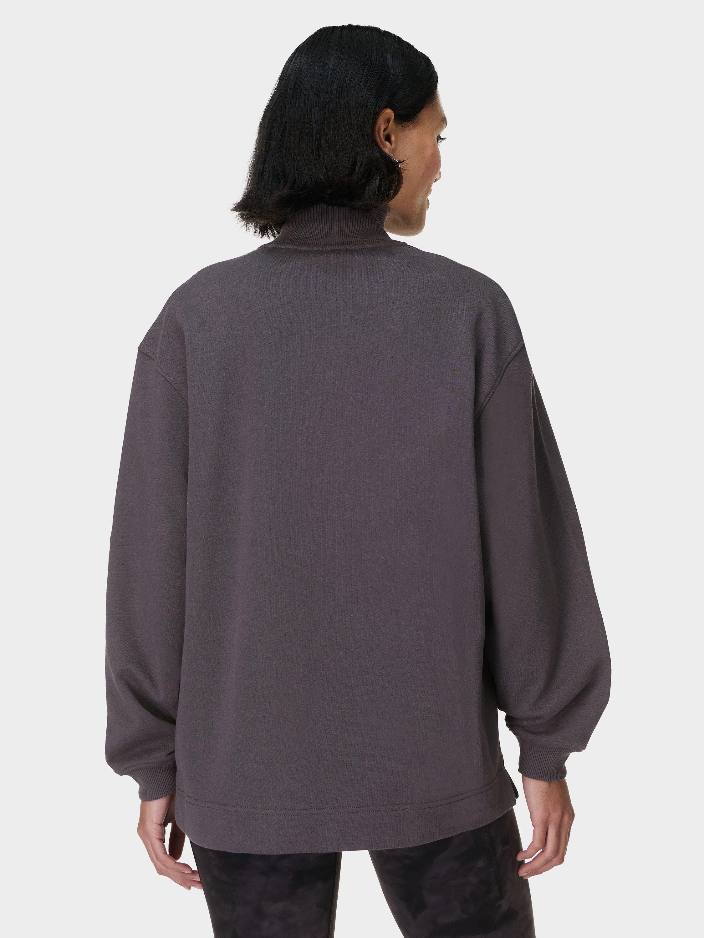Product image 4 of 8, which shows Sweaty Betty Revive Organic Cotton Rich Longline 1/2 Zip Jumper, Urban Grey, XXS-XS
