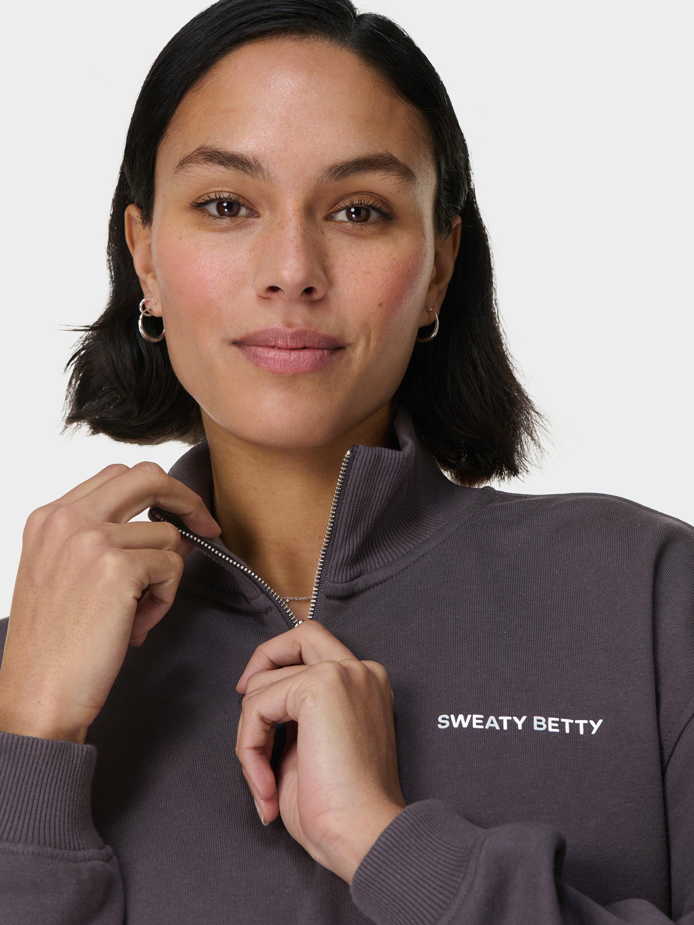 Product image 7 of 8, which shows Sweaty Betty Revive Organic Cotton Rich Longline 1/2 Zip Jumper, Urban Grey, XXS-XS