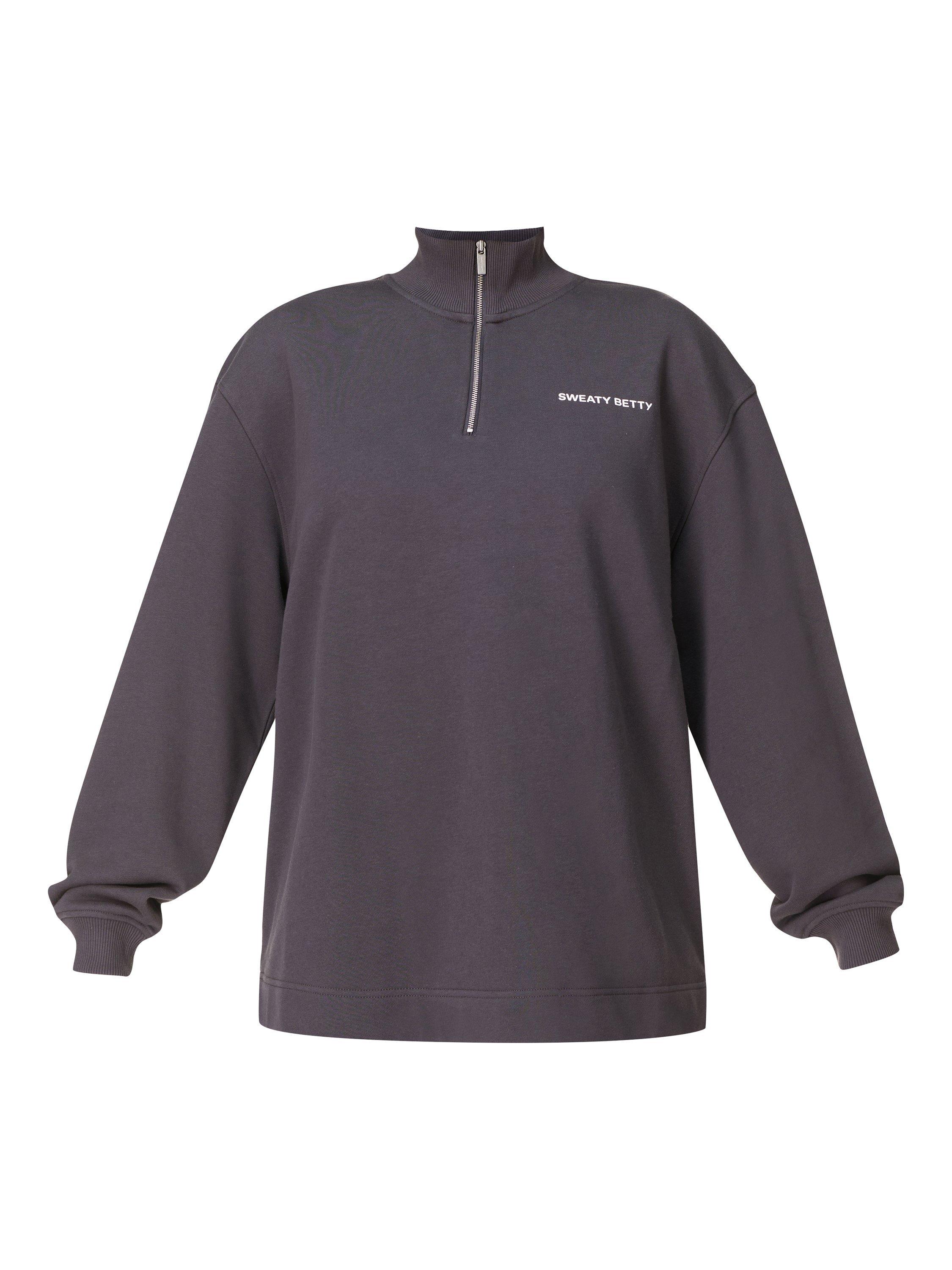 Product image 8 of 8, which shows Sweaty Betty Revive Organic Cotton Rich Longline 1/2 Zip Jumper, Urban Grey, XXS-XS