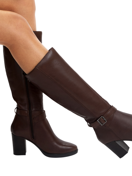 Carvela Silver2 Leather Knee High Boots, Brown Dark - view 2, Brown Dark