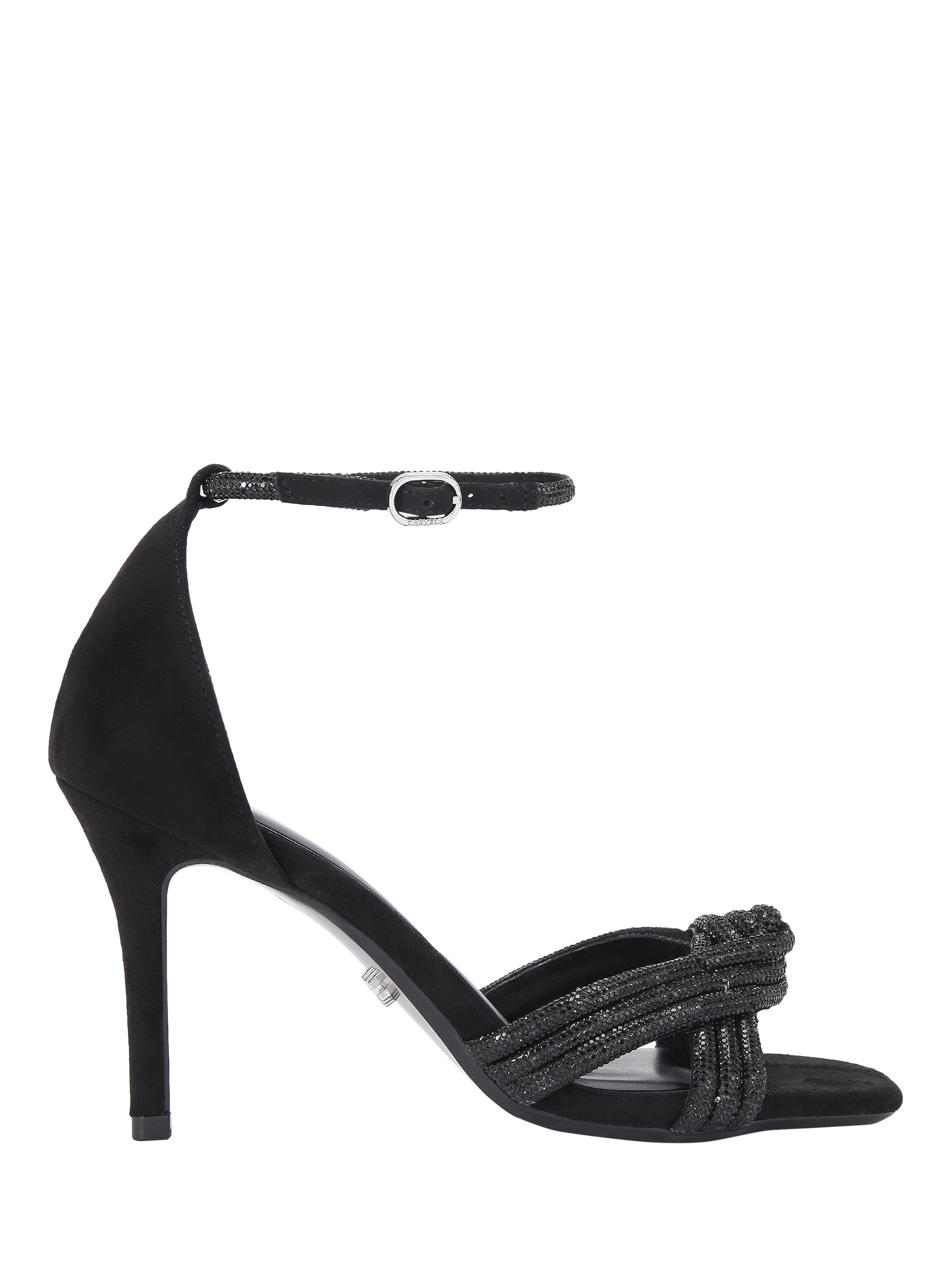 Product image 1 of 5, which shows Carvela Arielle Embellished Knot Heeled Sandals, Black, 3
